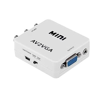 AV to VGA Converter Box AV RCA to VGA Video with Audio to PC HDTV Converter (White)