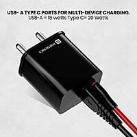 Portronics ADAPTO 20B 20W Dual Port Fast Charging Adapter Type C PD 3.0 & Mach USB-A Compatible with iPhone & Android (Black)