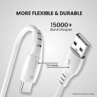 Portronics Konnect A Type-C Cable with 3A Rapid Charging & 480mbps Data Transmission,1M Cord Length (White)