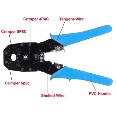 3 in 1 RJ-45 Network Crimper Plier, Multi-Function LAN Wire Modular Crimping Tool for RJ11 RJ12 RJ45 4P4C 4P2C