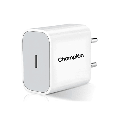Champion Type C PD 25W Charger for All Plus/Pro/Pro Max Models (iPhone 15/iPhone 14/iPhone 13/iphone 12 & Others) with Built in protections & Compact Design (White)
