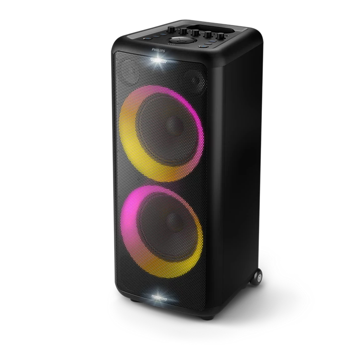 Philips TAX5206 Bluetooth Party Speaker – 160W Power, 14 Hours Play Time, Karaoke, Guitar/Mic Input, Party Lights, Trolley Design