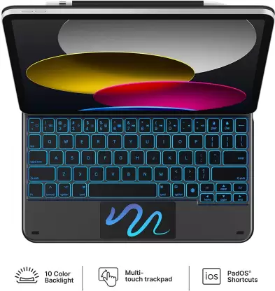 Portronics PADMATE Wireless Keyboard Case for iPad (10th Gen) | Bluetooth, Magnetic Attachment, Multi-Colour Backlight, Built-in Trackpad, Ultra-Slim Foldable Design, iPadOS Shortcuts