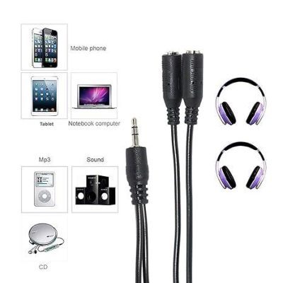 3.5mm Aux Jack 1 Male to 2 Female Stereo Headphone Earphone Jack Y Splitter Audio Jack Adapter Cable.