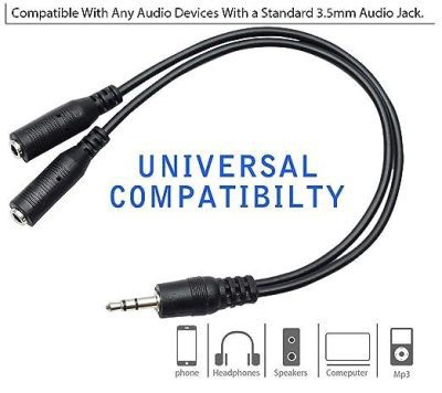 3.5mm Aux Jack 1 Male to 2 Female Stereo Headphone Earphone Jack Y Splitter Audio Jack Adapter Cable.