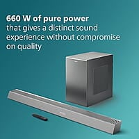 "Philips TAB8947 5.1 Ch Soundbar with Dolby Atmos, Wireless Subwoofer, Up-Firing Speakers, Virtual Surround, Built-in Chromecast, AI Voice Assistant – 660W, Black"