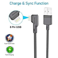 Portronics Konnect L 1.2M Fast Charging 3A 8 Pin USB Cable with Charge & Sync Function for iPhone, iPad (Grey)