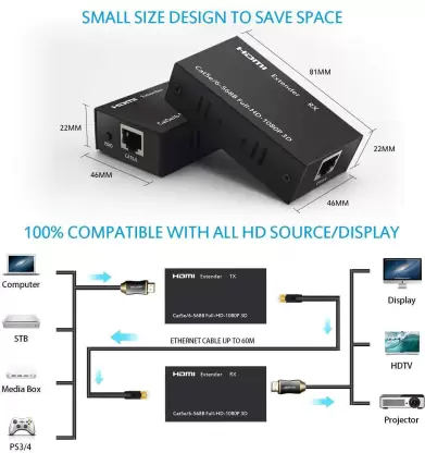 HDMI Extender, HDMI to RJ45 Ethernet Converter, Transmitter & Receiver Kit for PS4, TV Box, PC, DVD Player