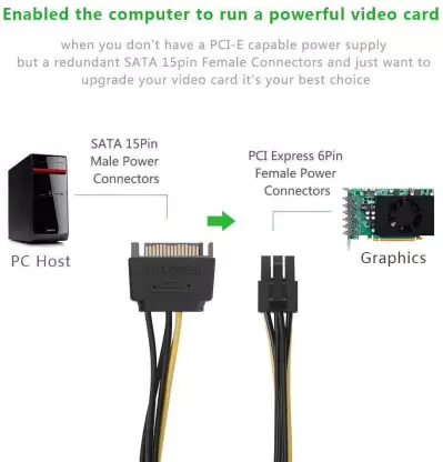 SATA Cable 15PIN to 6PIN for PCI Express Card(8-Inches),Compatible with GPU Card, Multicolor)