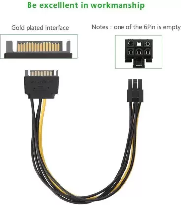 SATA Cable 15PIN to 6PIN for PCI Express Card(8-Inches),Compatible with GPU Card, Multicolor)