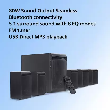 Philips Audio TAV5557 5.1 Channel 80W Bluetooth Multimedia Speaker System with 5x15W Satellite Speakers, Multi-Connectivity Option with Supporting USB, AUX, FM & Remote Control (Black)